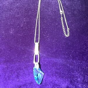 Vintage silver, rhinestones and blue crystal necklace NWOT
